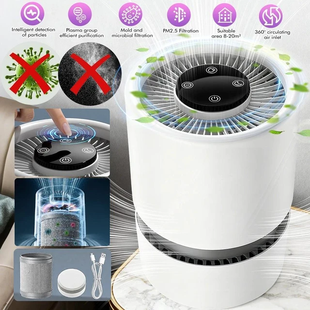 Alt view image 5 of 7 - Desktop Air Purifier HEPA Filter Odor Remove Mini Air Cleaner for Office Bedroom