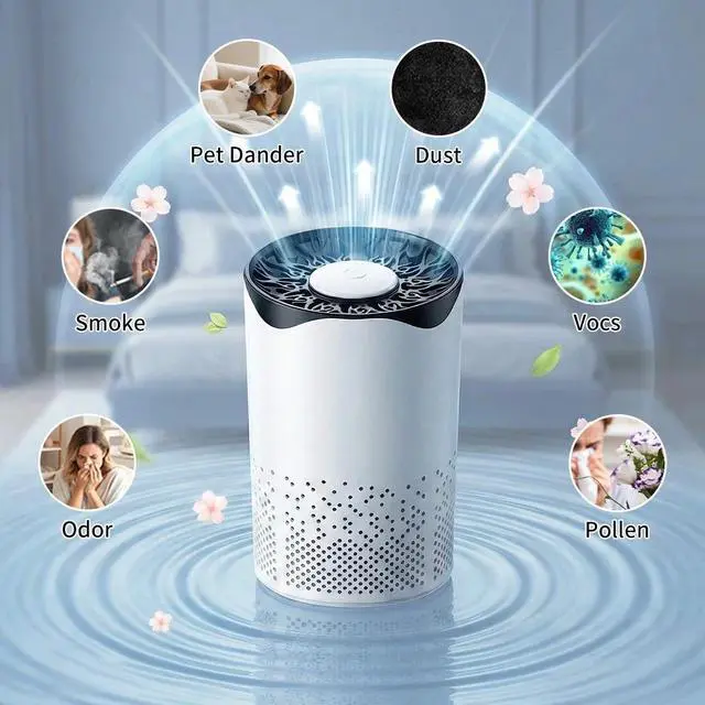Alt view image 3 of 7 - Air Purifier High Efficiency Smoke Dust Removal USB Powered Mini Air Cleaner