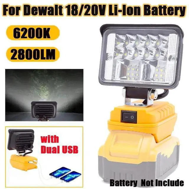 Alt view image 2 of 7 - Cordless LED Work Light for Dewalt 20V Battery with Dual USB Ports Flood Light