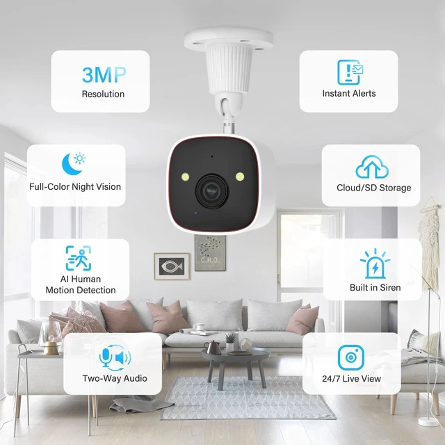 Alt view image 2 of 7 - 3MP WiFi Wireless Indoor Home Security Camera Night Vision Baby Pet Monitor