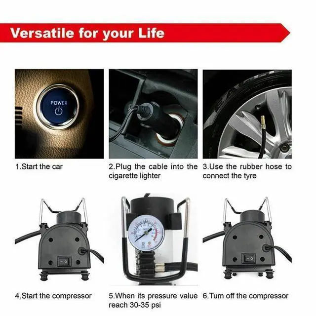 Alt view image 2 of 7 - Heavy Duty 12V Portable 150PSI Car Tyre Auto Tire Inflator Pump Air Compressor