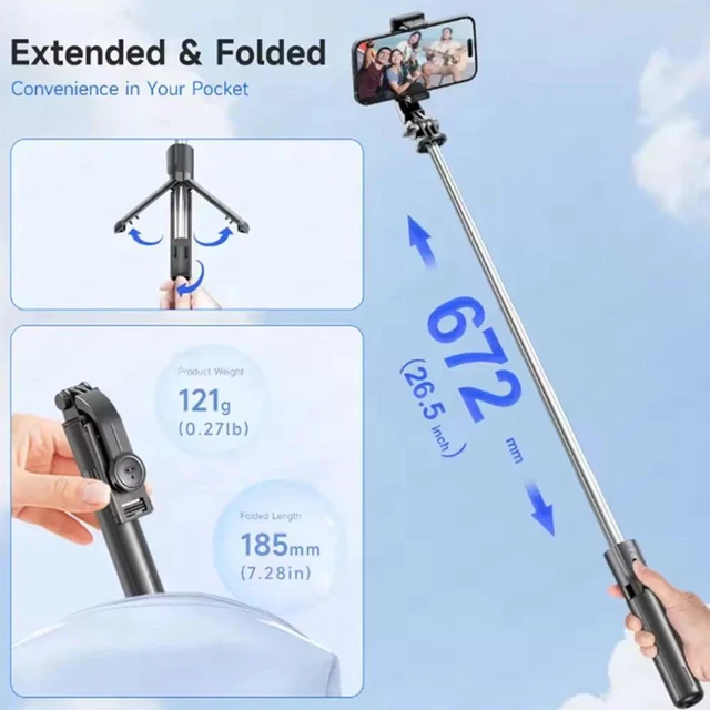 Alt view image 5 of 7 - Phone Selfie Stick Travel Tripod Wireless Remote Extendable for iPhone/Android