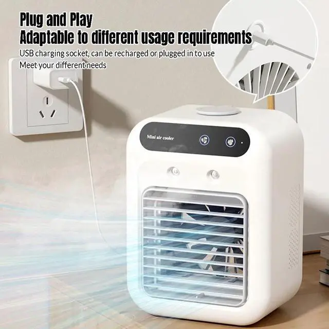 Alt view image 7 of 7 - Portable Air Conditioner Rechargeable Mini AC Cooling Fan 2 Speed Spray