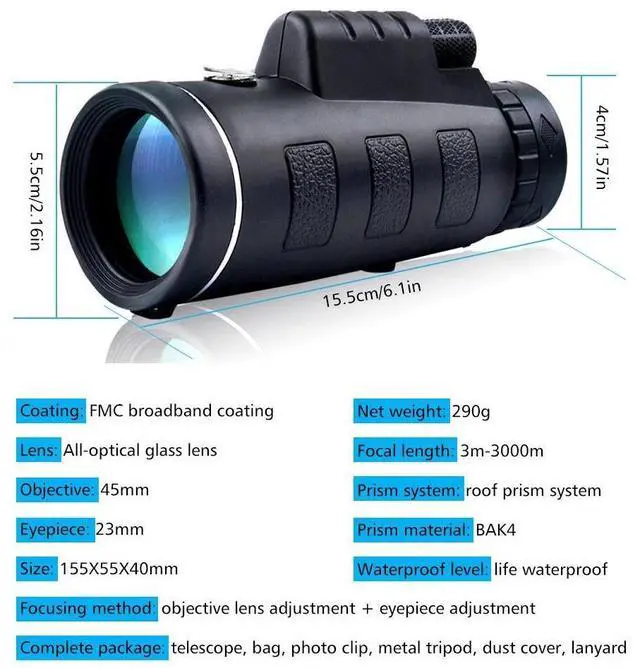 Alt view image 6 of 7 - HD Zoom Monocular Starscope Monocular Telescope BAK4 Outdoor Day / Night Vision