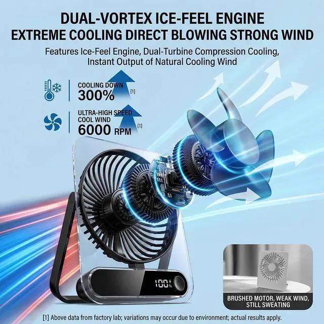Alt view image 6 of 7 - Ultra Mini Desk Fan Digital Display Thin Transparent Cooling Fan Office Home