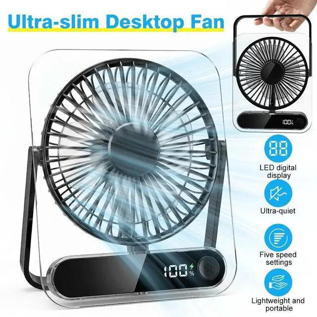 Main image of Ultra Mini Desk Fan Digital Display Thin Transparent Cooling Fan Office Home