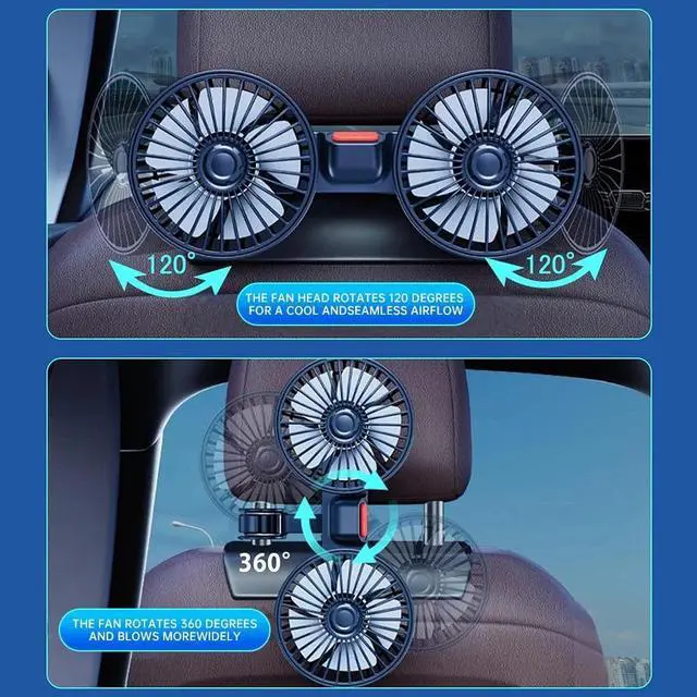Alt view image 3 of 7 - 3Speed Wind Multi-Angle Rotatable Air Cooling Fan Car Rear Seat Headrest USB Fan