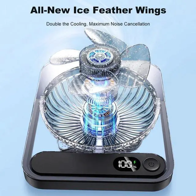 Alt view image 3 of 7 - Ultra Mini Desk Fan Digital Display Thin Transparent Cooling Fan Office Home