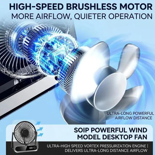 Alt view image 4 of 7 - Ultra Mini Desk Fan Digital Display Thin Transparent Cooling Fan Office Home