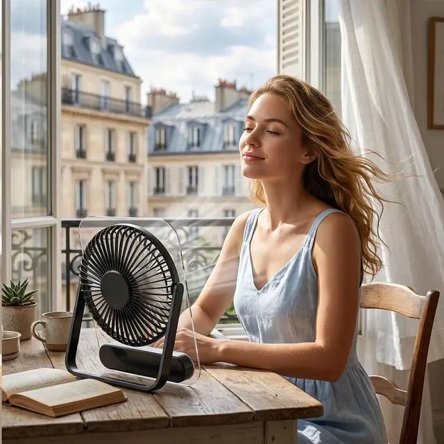 Alt view image 7 of 7 - Ultra Mini Desk Fan Digital Display Thin Transparent Cooling Fan Office Home