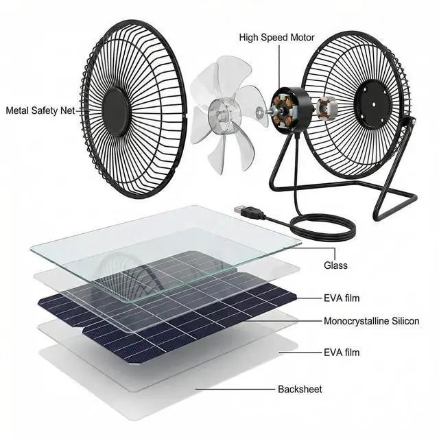 Alt view image 2 of 7 - 60W Solar Rechargeable Dual-Use Table Fan/Floor Fan For Outdoor Greenhouse