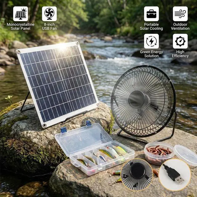 Main image of 60W Solar Rechargeable Dual-Use Table Fan/Floor Fan For Outdoor Greenhouse