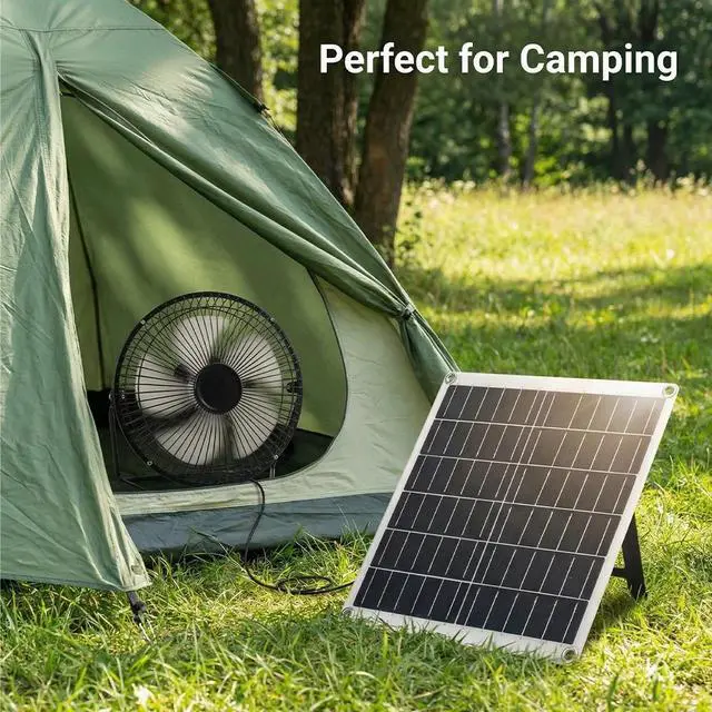 Alt view image 3 of 7 - 60W Solar Rechargeable Dual-Use Table Fan/Floor Fan For Outdoor Greenhouse
