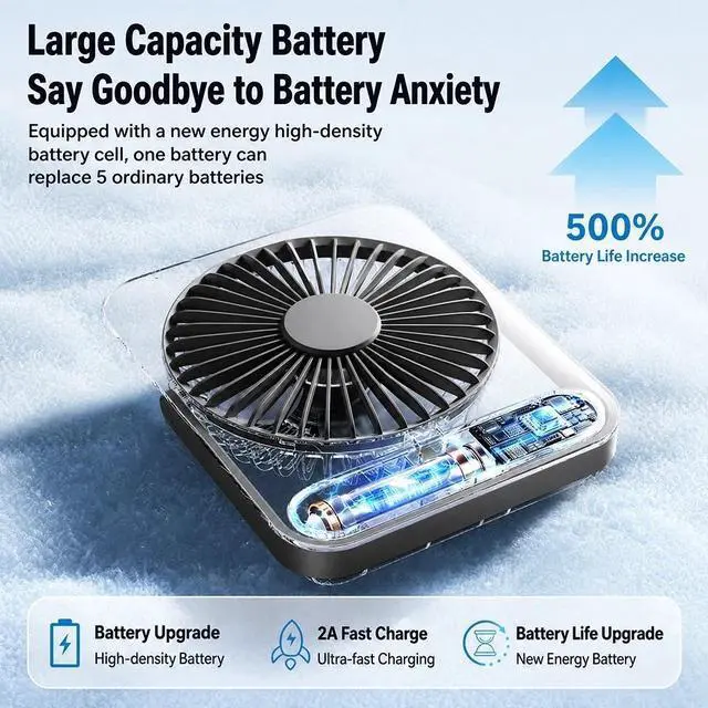 Alt view image 5 of 7 - Ultra Mini Desk Fan Digital Display Thin Transparent Cooling Fan Office Home