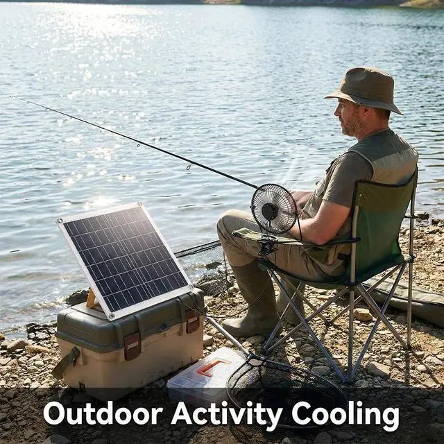 Alt view image 6 of 7 - 60W Solar Rechargeable Dual-Use Table Fan/Floor Fan For Outdoor Greenhouse