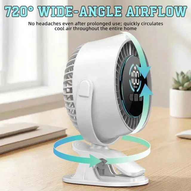 Alt view image 3 of 7 - 100 Speed 360° Adjustment Rechargeable Clip On Fan With LED Night Light (WHITE)