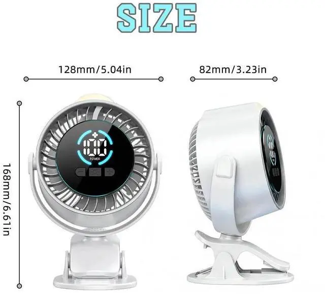 Alt view image 7 of 7 - 100 Speed 360° Adjustment Rechargeable Clip On Fan With LED Night Light (WHITE)