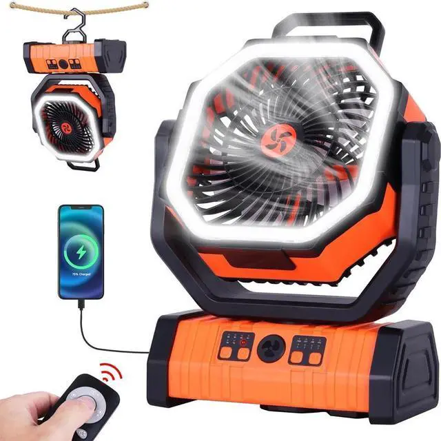 Main image of 20000mAh Camping Fan w/ LED Lantern - Rechargeable Fan, Auto-Oscillating, Remote