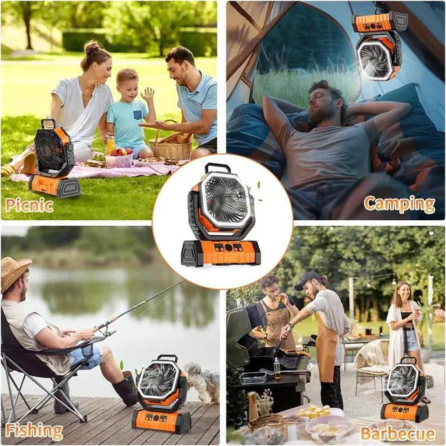 Alt view image 7 of 7 - 20000mAh Camping Fan w/ LED Lantern - Rechargeable Fan, Auto-Oscillating, Remote