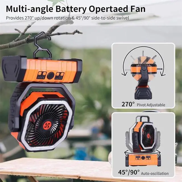 Alt view image 6 of 7 - 20000mAh Camping Fan w/ LED Lantern - Rechargeable Fan, Auto-Oscillating, Remote