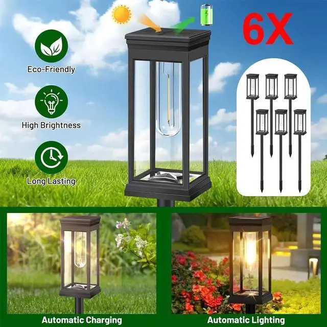 Main image of 6 Pack Solar Garden Lights Warm LED Outdoor Pathway Waterproof Landscape Lamp US