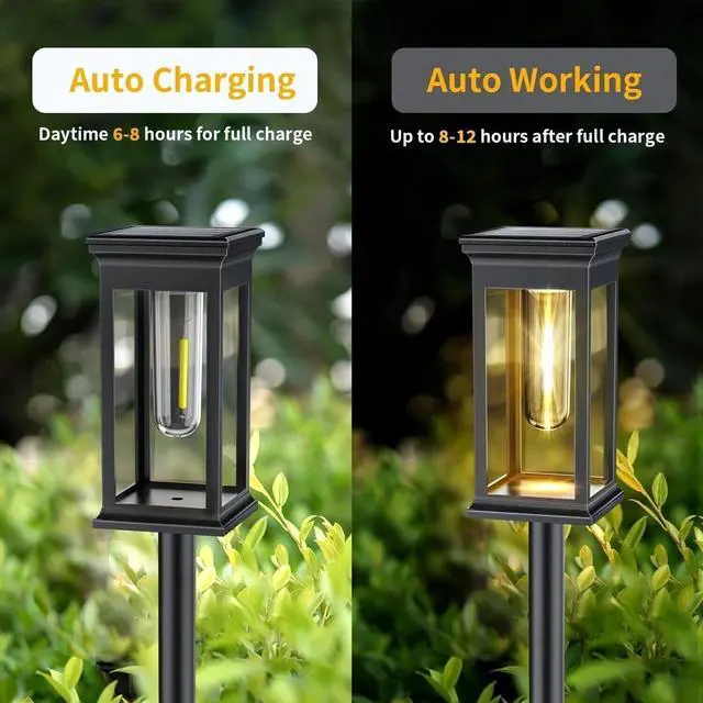 Alt view image 3 of 7 - 6 Pack Solar Garden Lights Warm LED Outdoor Pathway Waterproof Landscape Lamp US