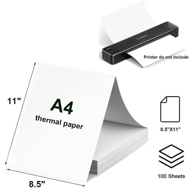 Alt view image 2 of 7 - 200 Sheet Folding Thermal Printer Paper 8.5"x11" A4 US Letter Size for M08F M832