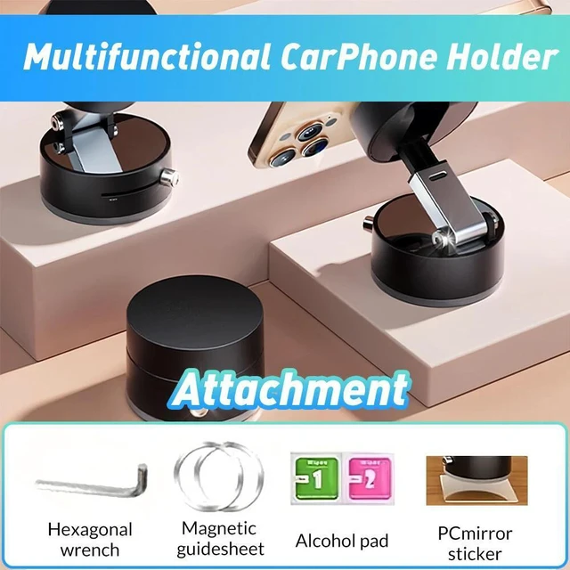 Alt view image 3 of 7 - Foldable Adjustable Vacuum Magnetic Phone Holder for Car/Bathroom/Gym/Kitchen