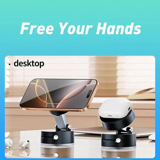 Alt view image 7 of 7 - Foldable Adjustable Vacuum Magnetic Phone Holder for Car/Bathroom/Gym/Kitchen