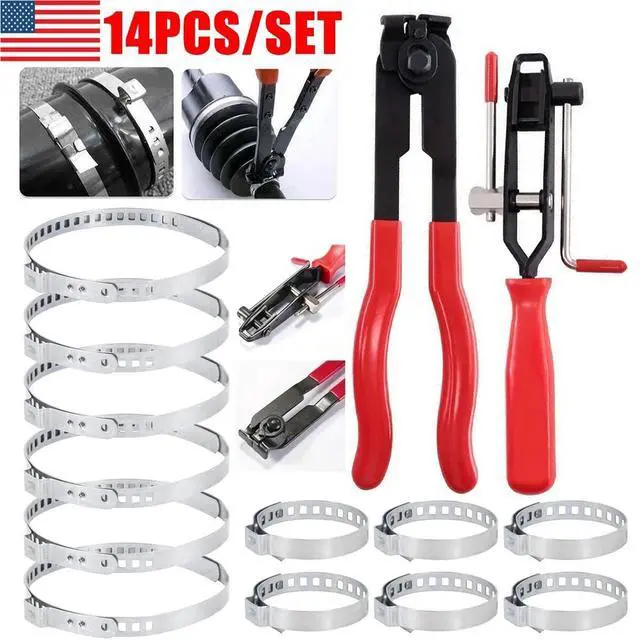 Main image of 14Pcs CV Joint Boot Clamp Pliers with CV Boot Clamps Kit Ear Type Banding Tool