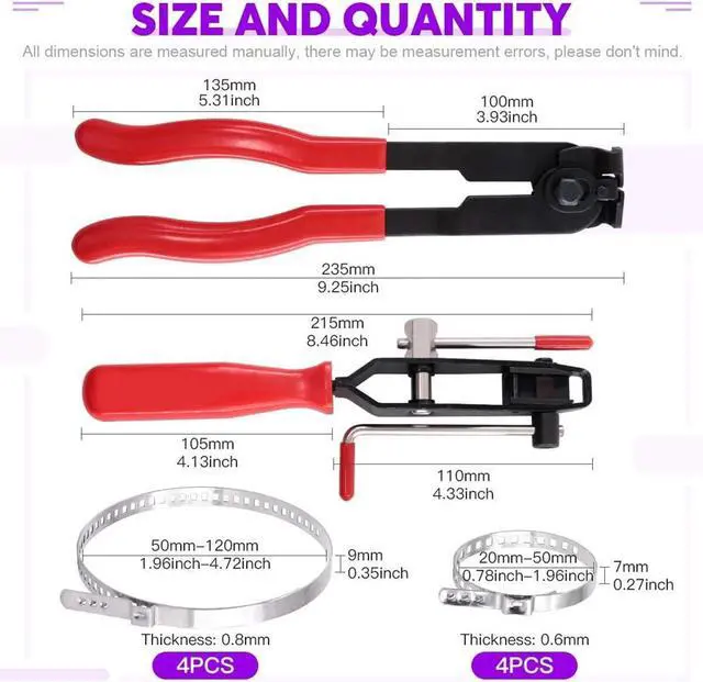 Alt view image 5 of 7 - 14Pcs CV Joint Boot Clamp Pliers with CV Boot Clamps Kit Ear Type Banding Tool