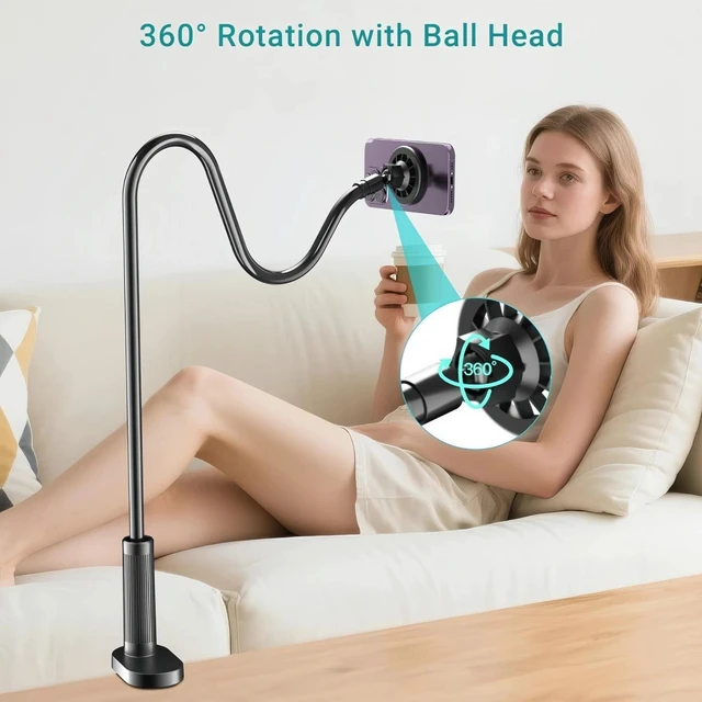 Alt view image 6 of 7 - Magnetic Gooseneck Phone Holder Mount 360° Cell Phone Stand for Bed Desk Bedside