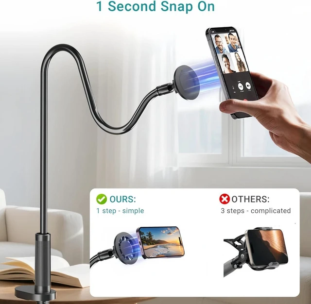 Alt view image 4 of 7 - Magnetic Gooseneck Phone Holder Mount 360° Cell Phone Stand for Bed Desk Bedside