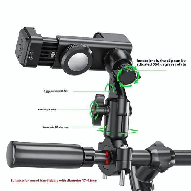 Alt view image 2 of 7 - Motorcycle Bike Phone Holder Stand with LED Light Handlebar Mount Clip 17-42mm D