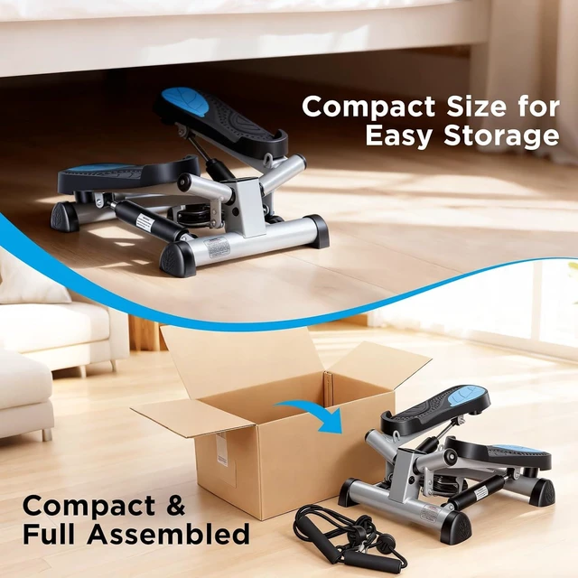 Alt view image 7 of 7 - Efitment Mini Stepper for Exercise at Home, Twist Stair Stepper with Resistance Bands, LCD Monitor, Compact Cardio Step Machine for Full Body Workout