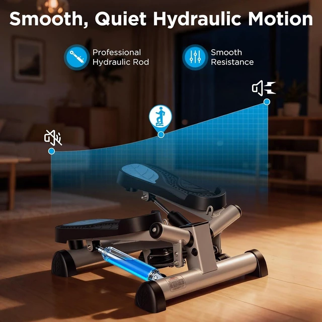 Alt view image 2 of 7 - Efitment Mini Stepper for Exercise at Home, Twist Stair Stepper with Resistance Bands, LCD Monitor, Compact Cardio Step Machine for Full Body Workout