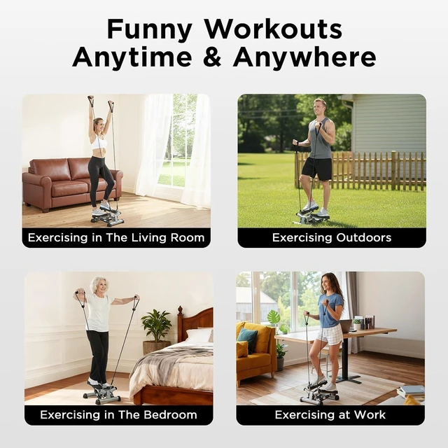 Alt view image 5 of 7 - Efitment Mini Stepper for Exercise at Home, Twist Stair Stepper with Resistance Bands, LCD Monitor, Compact Cardio Step Machine for Full Body Workout