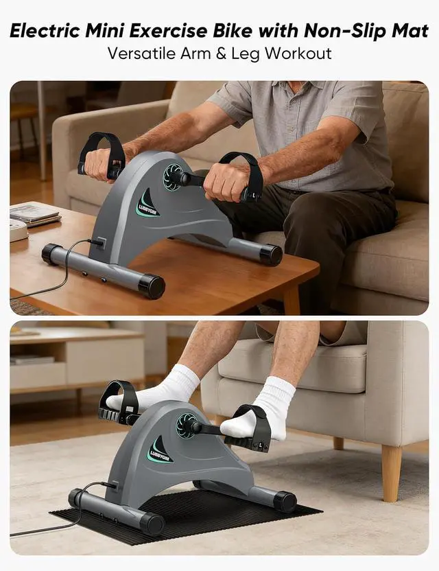 Alt view image 2 of 7 - LUBBYGIM Mini Exercise Bike, Under Desk Bike Pedal Exerciser for Seniors & Physical Therapy, Electric Motorized Foot Pedal Machine for Arm and Leg Fitness, 6 Speed Levels