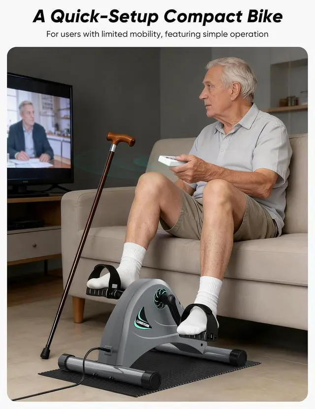 Alt view image 3 of 7 - LUBBYGIM Mini Exercise Bike, Under Desk Bike Pedal Exerciser for Seniors & Physical Therapy, Electric Motorized Foot Pedal Machine for Arm and Leg Fitness, 6 Speed Levels