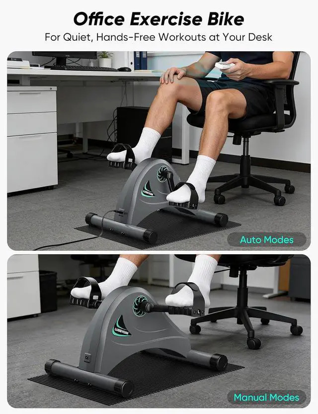 Alt view image 4 of 7 - LUBBYGIM Mini Exercise Bike, Under Desk Bike Pedal Exerciser for Seniors & Physical Therapy, Electric Motorized Foot Pedal Machine for Arm and Leg Fitness, 6 Speed Levels