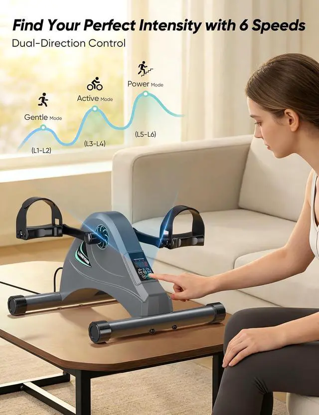 Alt view image 6 of 7 - LUBBYGIM Mini Exercise Bike, Under Desk Bike Pedal Exerciser for Seniors & Physical Therapy, Electric Motorized Foot Pedal Machine for Arm and Leg Fitness, 6 Speed Levels