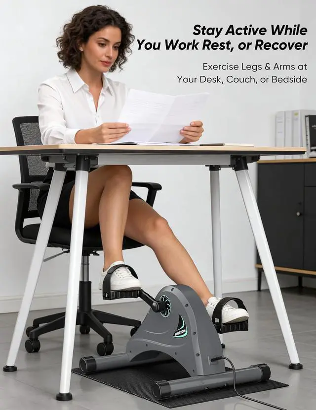Alt view image 7 of 7 - LUBBYGIM Mini Exercise Bike, Under Desk Bike Pedal Exerciser for Seniors & Physical Therapy, Electric Motorized Foot Pedal Machine for Arm and Leg Fitness, 6 Speed Levels