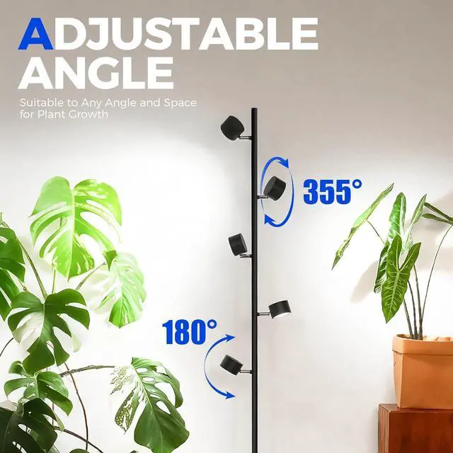 Alt view image 2 of 7 - Barrina T1X5 Floor Grow Lights for Indoor Plants, 50W, 5000K, Full Spectrum, Adjustable 5 Heads, High PPFD, 6FT with Foot Switch, Vertical Plant Lights for Growing