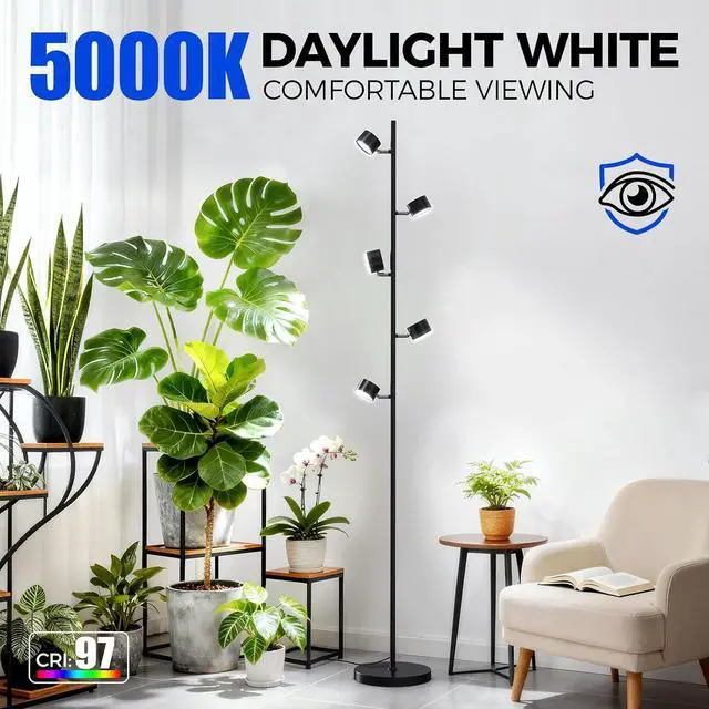 Alt view image 6 of 7 - Barrina T1X5 Floor Grow Lights for Indoor Plants, 50W, 5000K, Full Spectrum, Adjustable 5 Heads, High PPFD, 6FT with Foot Switch, Vertical Plant Lights for Growing