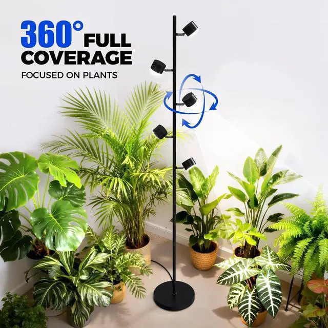 Alt view image 5 of 7 - Barrina T1X5 Floor Grow Lights for Indoor Plants, 50W, 5000K, Full Spectrum, Adjustable 5 Heads, High PPFD, 6FT with Foot Switch, Vertical Plant Lights for Growing