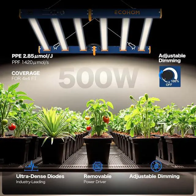 Alt view image 2 of 7 - ECOHOM 500W LED Grow Light, Full Spectrum Dimmable Daisy Chain, Pro Bar Style for 4x4ft Grow Tent, Foldable & Hanging Growing Lamp for Indoor Plants Seedlings, Veg and Bloom