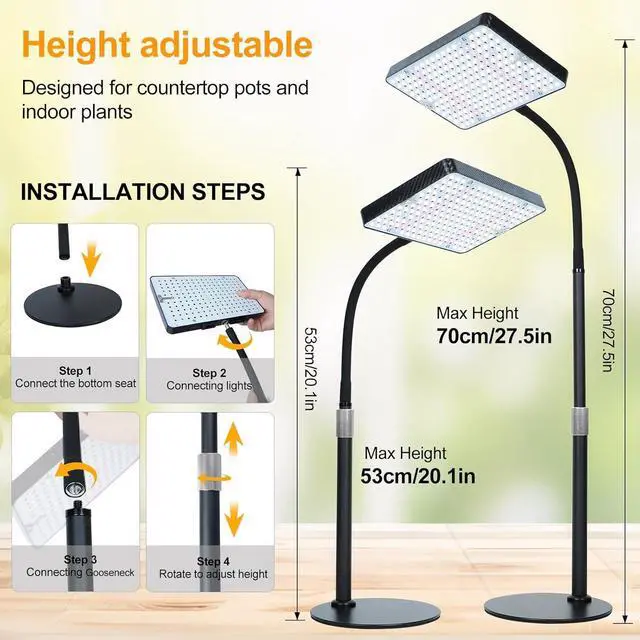 Alt view image 5 of 7 - 2026 Desk Grow Light, Bright Full Spectrum Grow Lights for Indoor Plants, Bonsai, Seed Starting, 4/8/12/16/20H Timer, 25 Watt Power Draw, NO Need Adapter, 16"-24" Height Adjustable