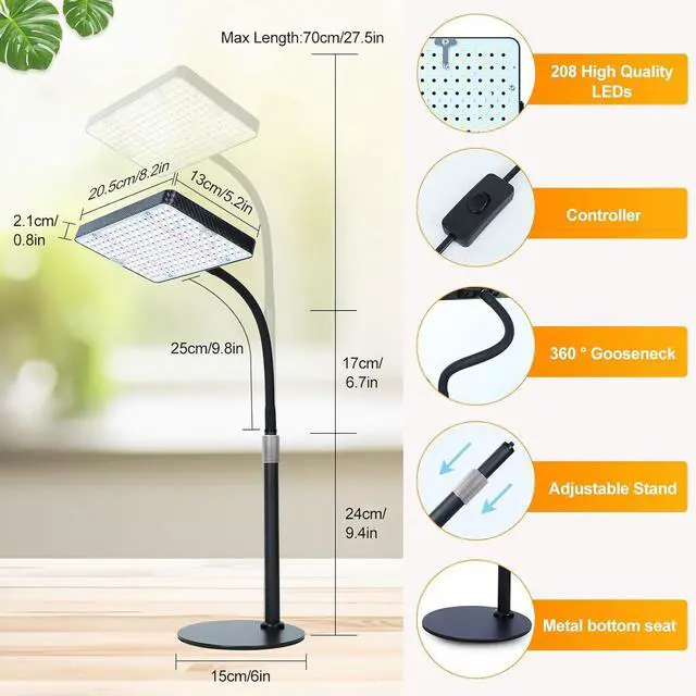 Alt view image 6 of 7 - 2026 Desk Grow Light, Bright Full Spectrum Grow Lights for Indoor Plants, Bonsai, Seed Starting, 4/8/12/16/20H Timer, 25 Watt Power Draw, NO Need Adapter, 16"-24" Height Adjustable