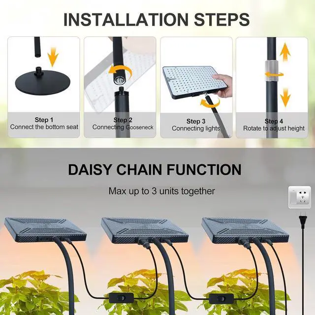 Alt view image 7 of 7 - 2026 Desk Grow Light, Bright Full Spectrum Grow Lights for Indoor Plants, Bonsai, Seed Starting, 4/8/12/16/20H Timer, 25 Watt Power Draw, NO Need Adapter, 16"-24" Height Adjustable