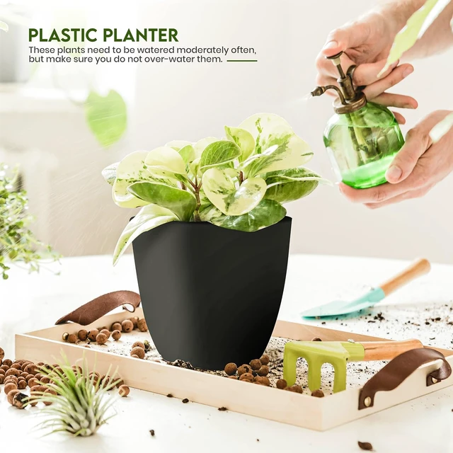 Alt view image 4 of 6 - Plant Pots Indoor with Drainage, 5 Pack Multi-Size Planters Set, Black